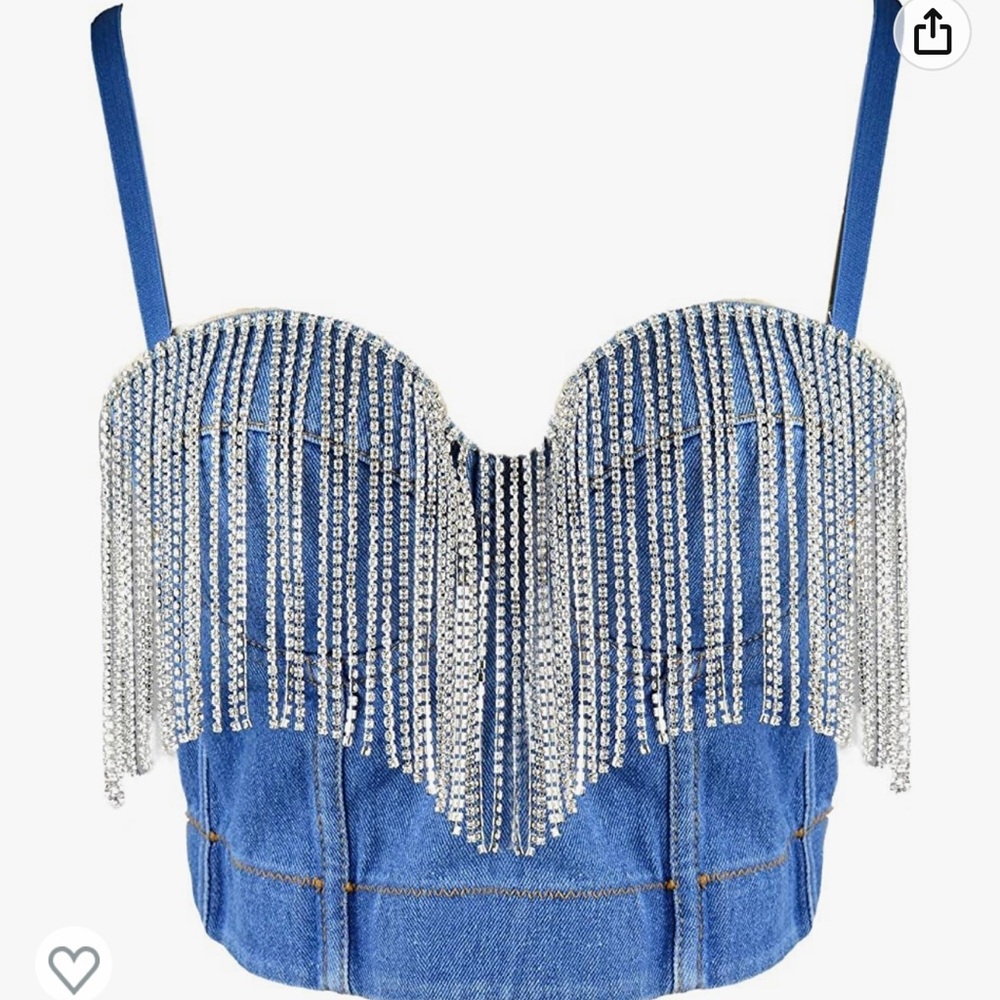 Jean corset top with rhinestone tassel